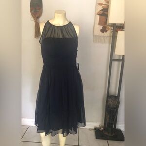 NWT Elegant Navy Blue Adrianna Papell Chiffon Halter Sleeveless Dress Size 10